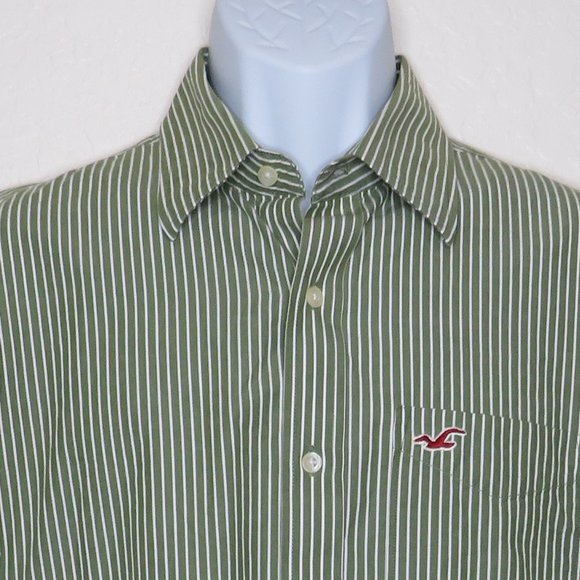 Hollister* Men's Long Sleeve Button Down Curved Hem Stripe Shirt~ Size Large - Picture 10 of 11